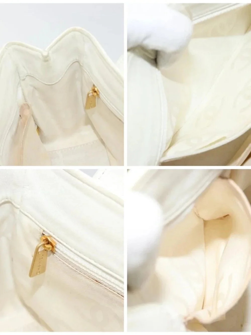 CHANEL Triple Coco Hand Bag Patent leather White CC Auth 180698